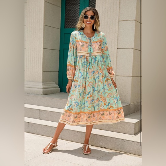 R.Vivimos Women's Long Sleeve Floral Print Midi Dresses S 4-6 - Picture 5 of 7